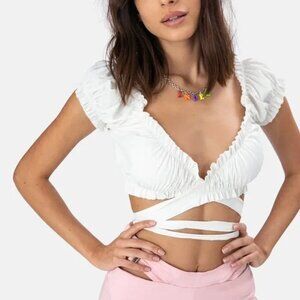 Adika White Scrunch Wrap Crop Top
